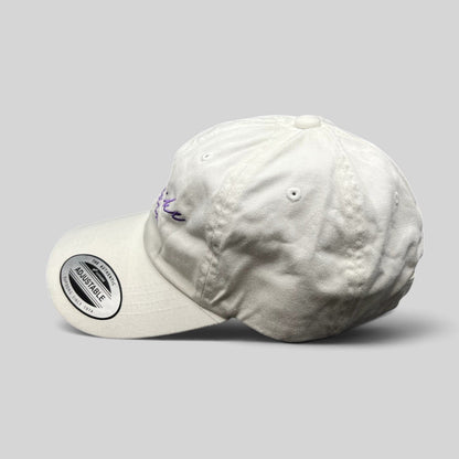 Just Like Heaven Script Strapback Hat White Purple Yupoong Classics Dad Cap NWT