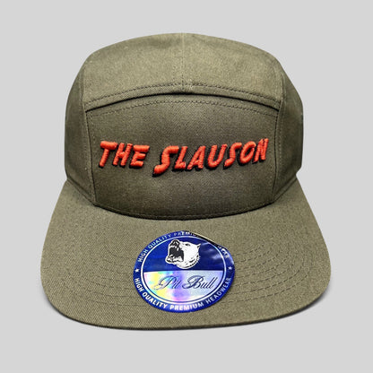 The Slauson 5 Panel Strapback Hat Olive Red Yellow Pit Bull