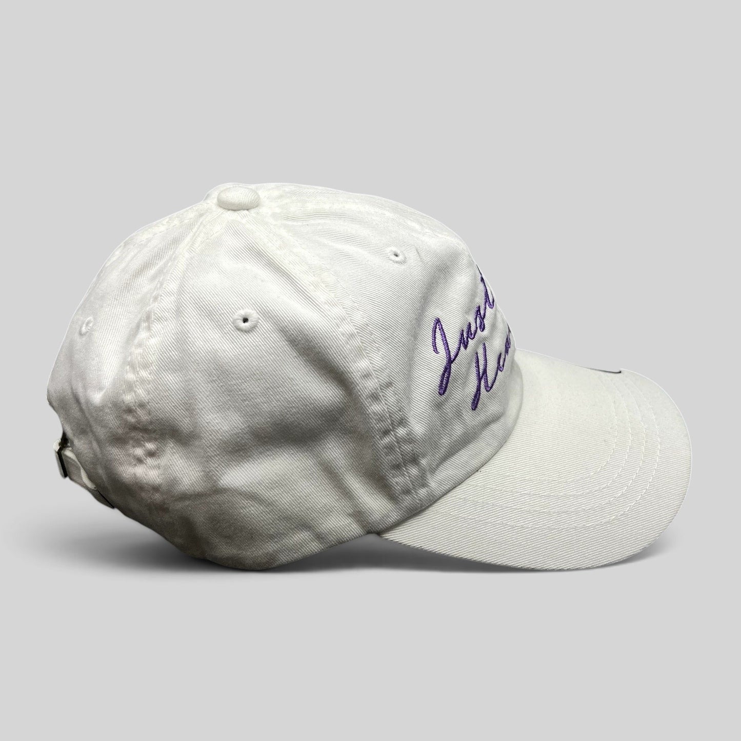 Just Like Heaven Script Strapback Hat White Purple Yupoong Classics Dad Cap NWT