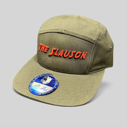 The Slauson 5 Panel Strapback Hat Olive Red Yellow Pit Bull