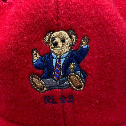 Vintage Polo Ralph Lauren Bear Wool Hat Red RL93 Teddy Cap USA Small