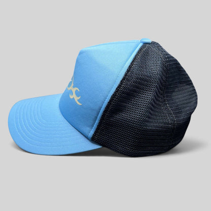 Vintage Nike Trucker Hat Blue Swoosh Spellout Snapback Y2K