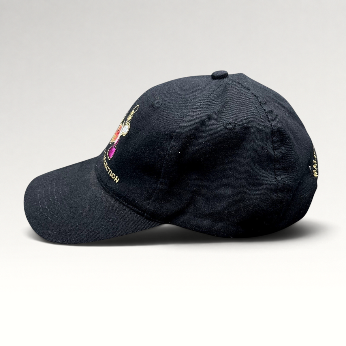 Raree Finds black cotton strapback hat with Woodstock Collection Love embroidery and Cielo Malibu Estate branding
