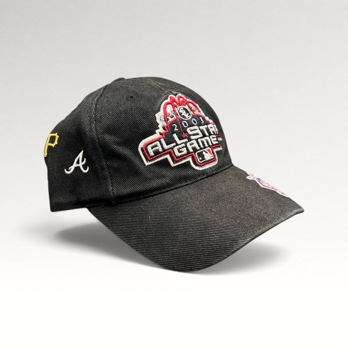 Raree Finds black cotton twill 2003 MLB All-Star Game Chicago adjustable hat with multi-team embroidered logos