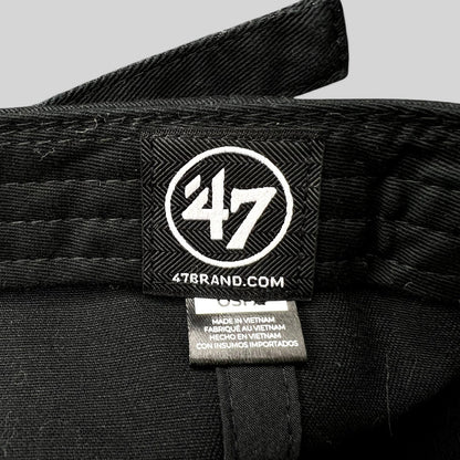 Raree Finds 47 Brand black cotton cap interior label with white logo and manufacturing details