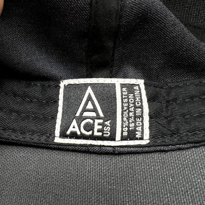 Raree Finds ACE USA black cotton hat interior label showing material composition and origin