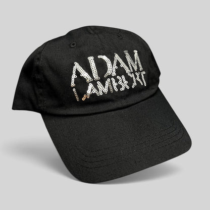 Raree Finds black cotton snapback hat featuring a silver sequin Adam Lambert logo on the front