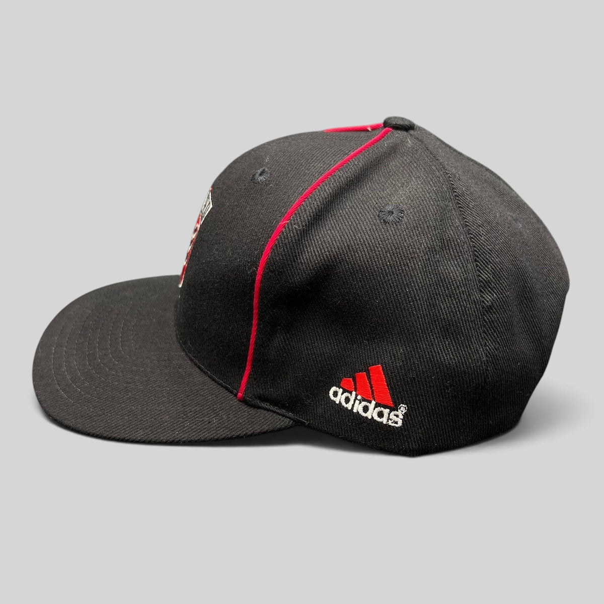 Raree Finds vintage Adidas DC United MLS snapback hat in black with red piping and embroidered side logo