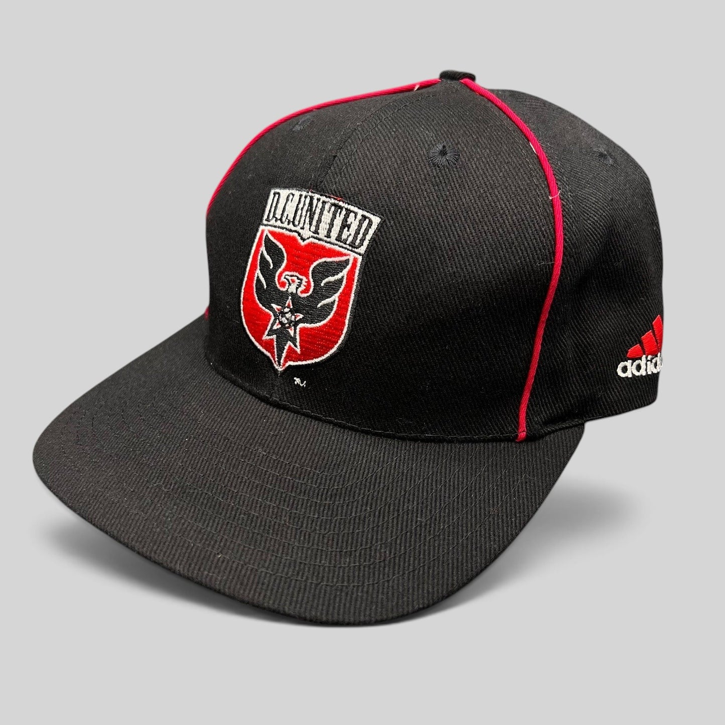 Raree Finds vintage Adidas DC United MLS snapback hat in black with red piping and embroidered team crest