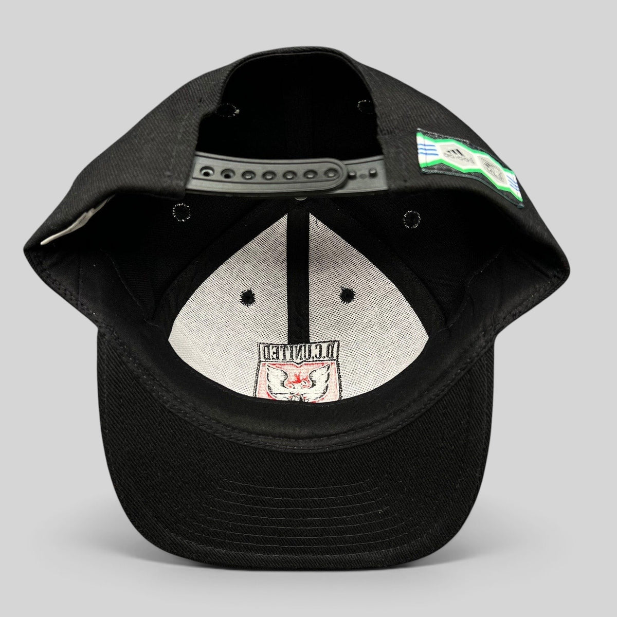 Raree Finds vintage Adidas DC United MLS snapback hat in black with red piping and embroidered team crest interior