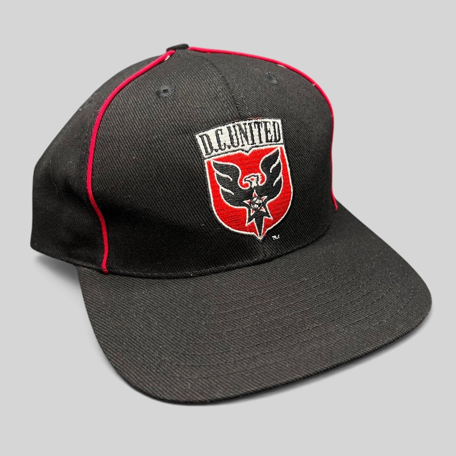 Raree Finds vintage Adidas DC United MLS snapback hat in black with red piping and embroidered team crest