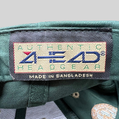 Raree Finds vintage Ahead Headgear woven brand label inside a green cotton golf cap