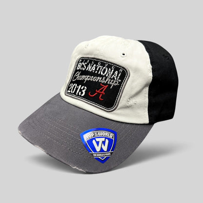 Raree Finds Alabama Crimson Tide 2013 BCS National Championship strapback hat with distressed embroidery and patches.