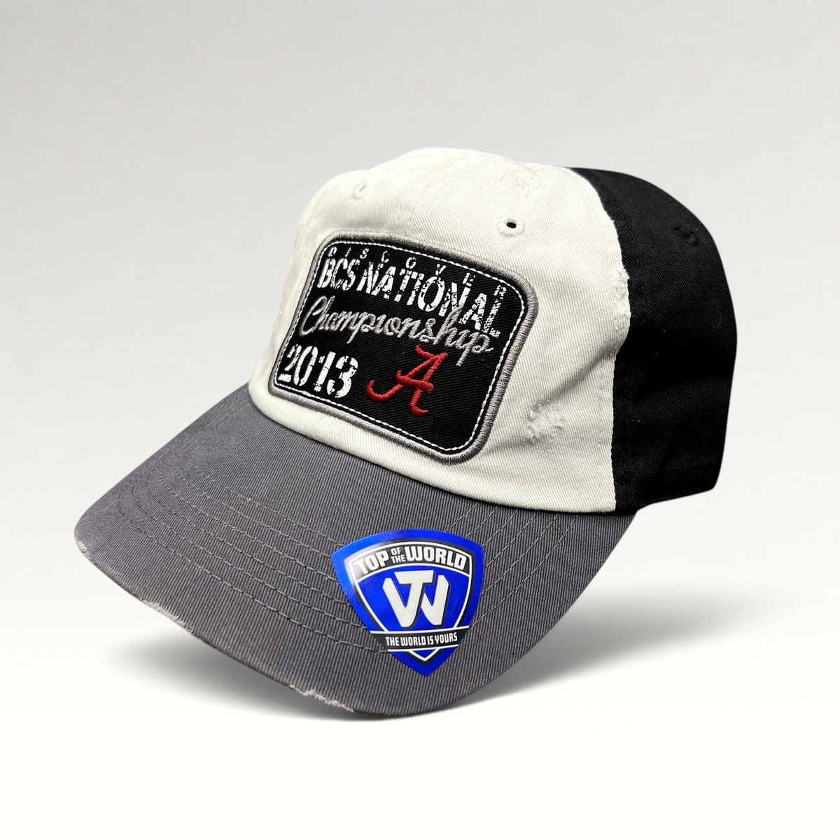 Raree Finds Alabama Crimson Tide 2013 BCS National Championship strapback hat with distressed embroidery and patches.