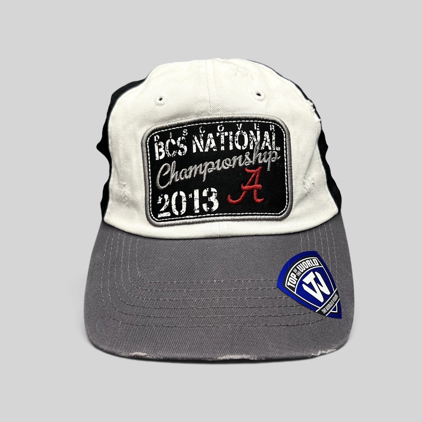 Raree Finds Alabama Crimson Tide 2013 BCS National Championship strapback hat with distressed patch and gray brim