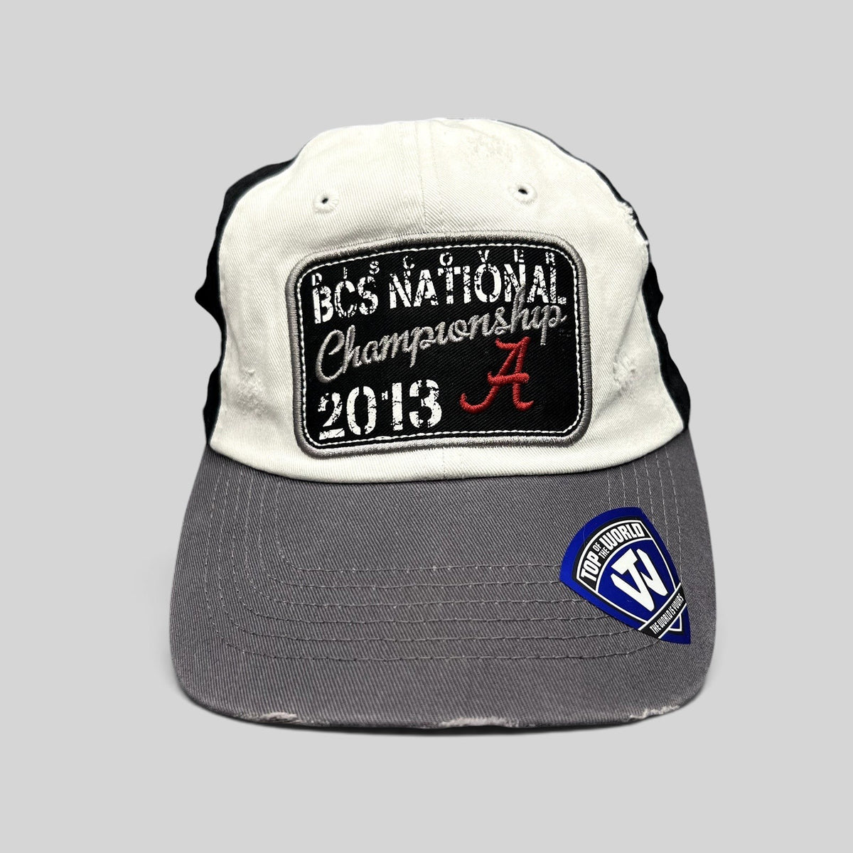 Raree Finds Alabama Crimson Tide 2013 BCS National Championship strapback hat with distressed patch and gray brim