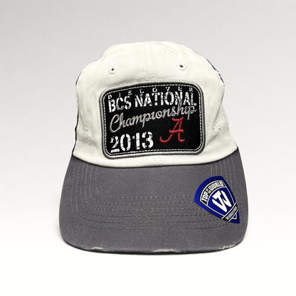 Raree Finds Alabama Crimson Tide 2013 BCS National Championship strapback hat with distressed patch and gray brim