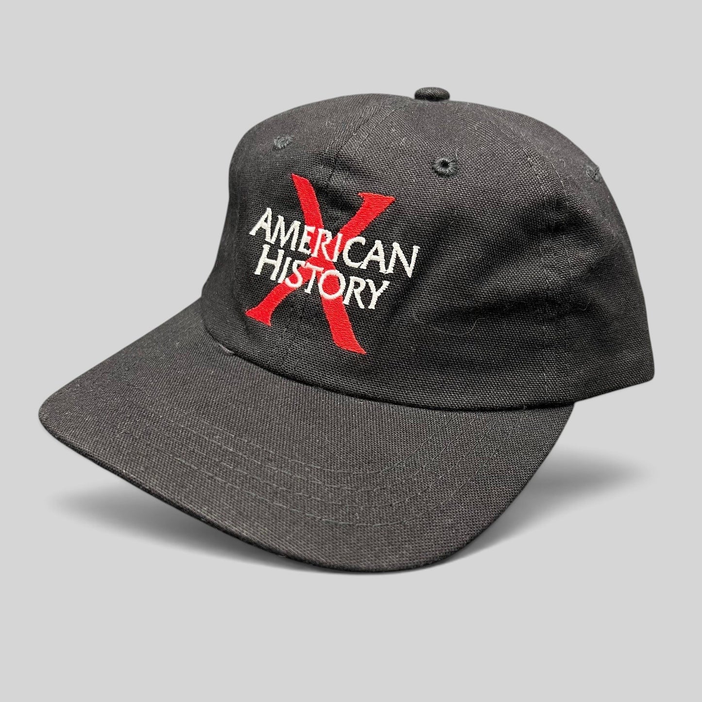 Raree Finds vintage 1998 American History X promotional black cotton snapback hat with red and white embroidery