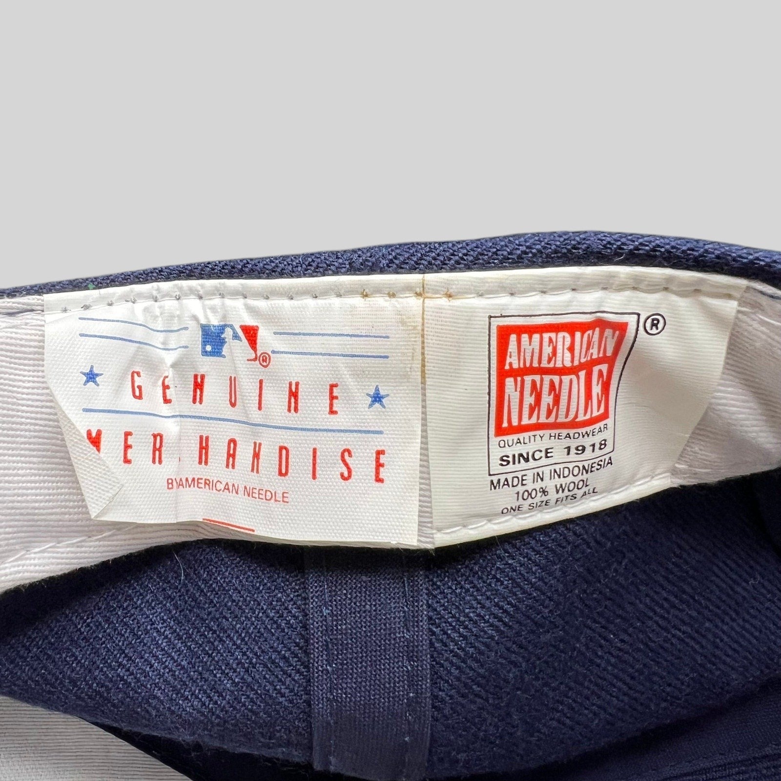 Raree Finds vintage American Needle Detroit Tigers wool snapback hat interior brand and MLB merchandise tags