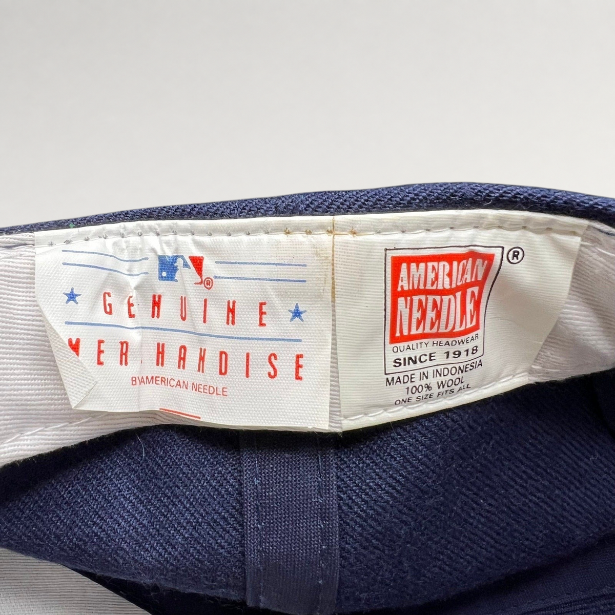 Raree Finds vintage American Needle Detroit Tigers wool snapback hat interior brand and MLB merchandise tags