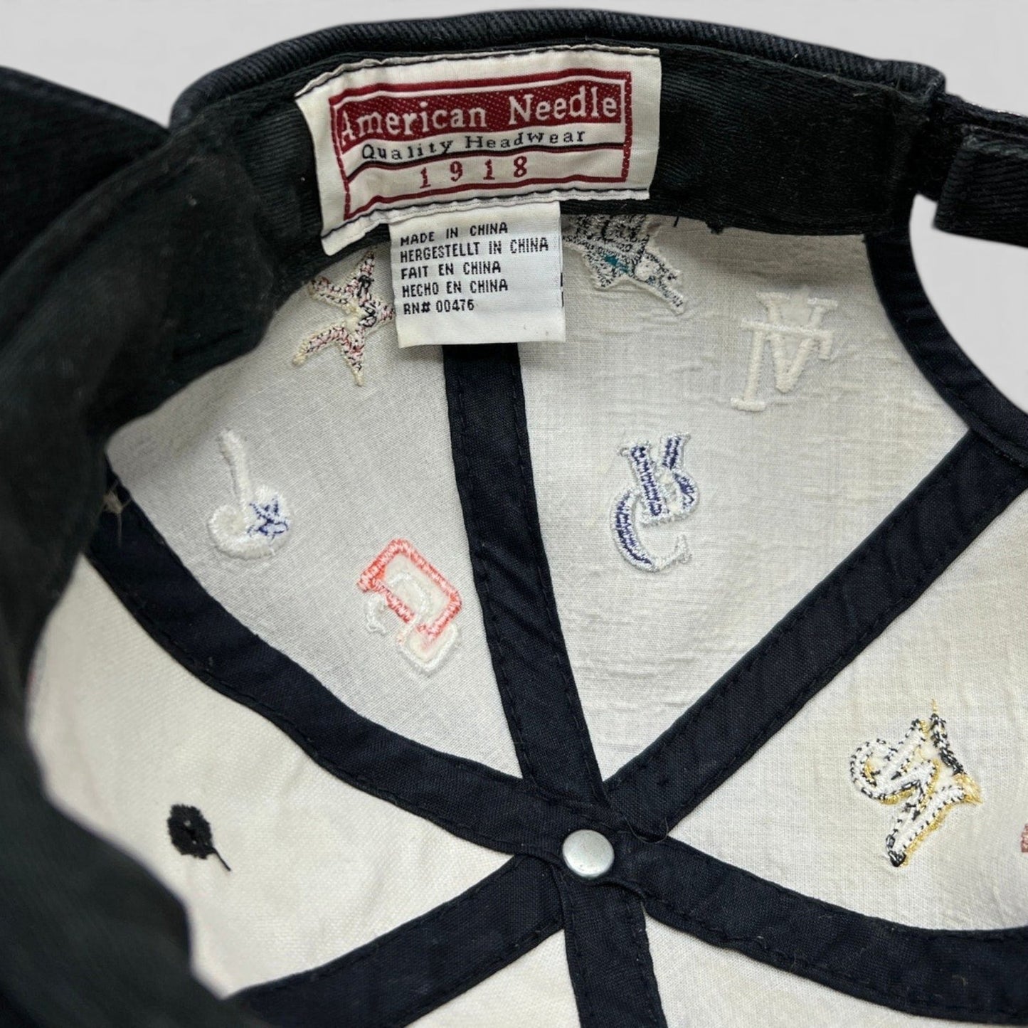Raree Finds American Needle 2003 MLB All-Star Game hat interior showing embroidered team logos and brand label
