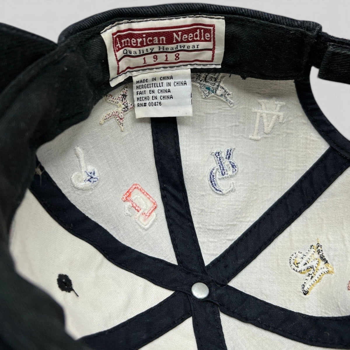 Raree Finds American Needle 2003 MLB All-Star Game hat interior showing embroidered team logos and brand label