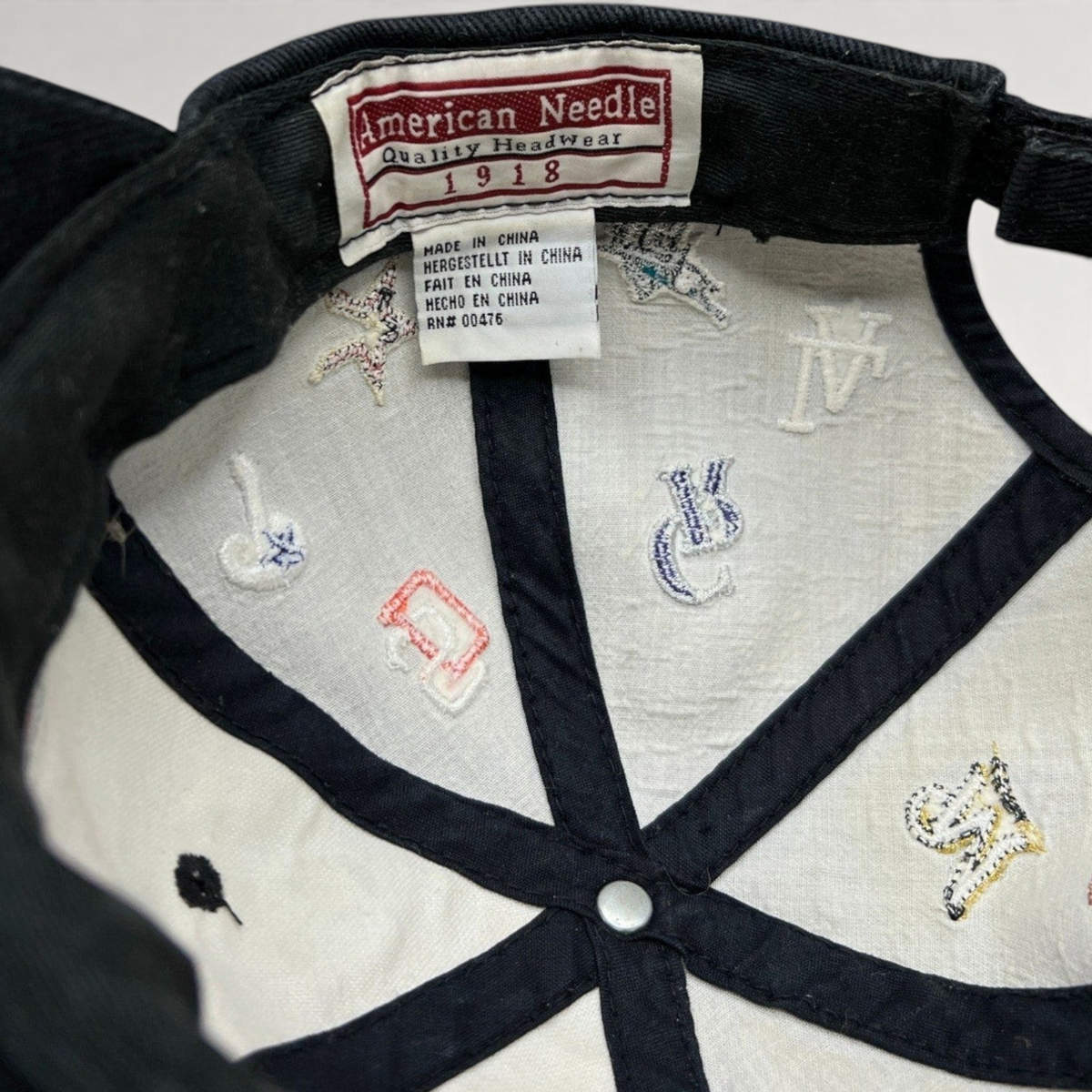 Raree Finds American Needle 2003 MLB All-Star Game hat interior showing embroidered team logos and brand label