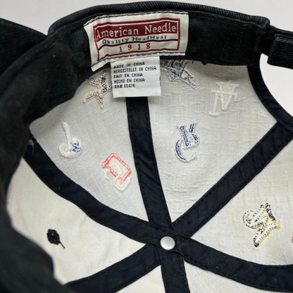 Raree Finds American Needle 2003 MLB All-Star Game hat interior showing embroidered team logos and brand label