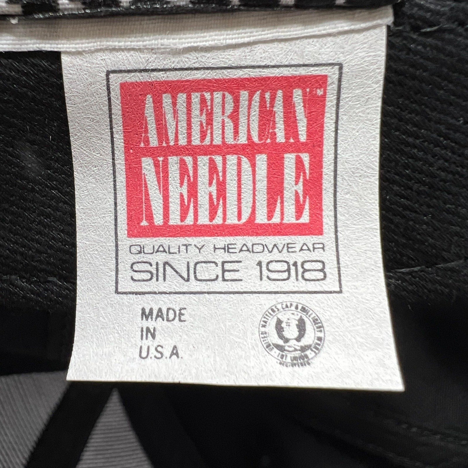 Raree Finds vintage American Needle hat interior tag showing Made in USA branding and quality headwear logo