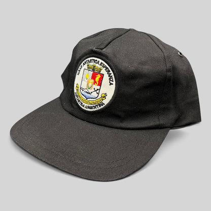 Raree Finds vintage black cotton snapback hat featuring an embroidered Base Antártica Esperanza Argentina crest patch