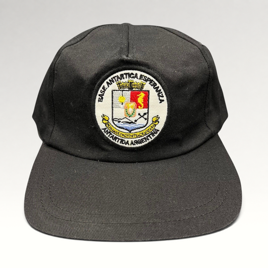 Raree Finds vintage black snapback hat featuring an embroidered Base Antártica Esperanza Argentina crest patch