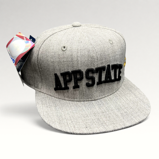 Raree Finds heather gray W Republic Appalachian State fitted hat with raised black APP STATE embroidery and flat brim