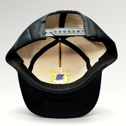 Raree Finds vintage ARCO Marine snapback hat interior view showing the adjustable plastic snap closure and foam lining