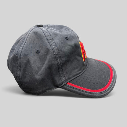 Raree Finds Arizona Iced Tea black strapback hat with raised red AZ logo embroidery and red brim piping