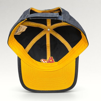 Raree Finds Arizona Iced Tea black strapback cap interior view showing yellow lining and AZ logo embroidery