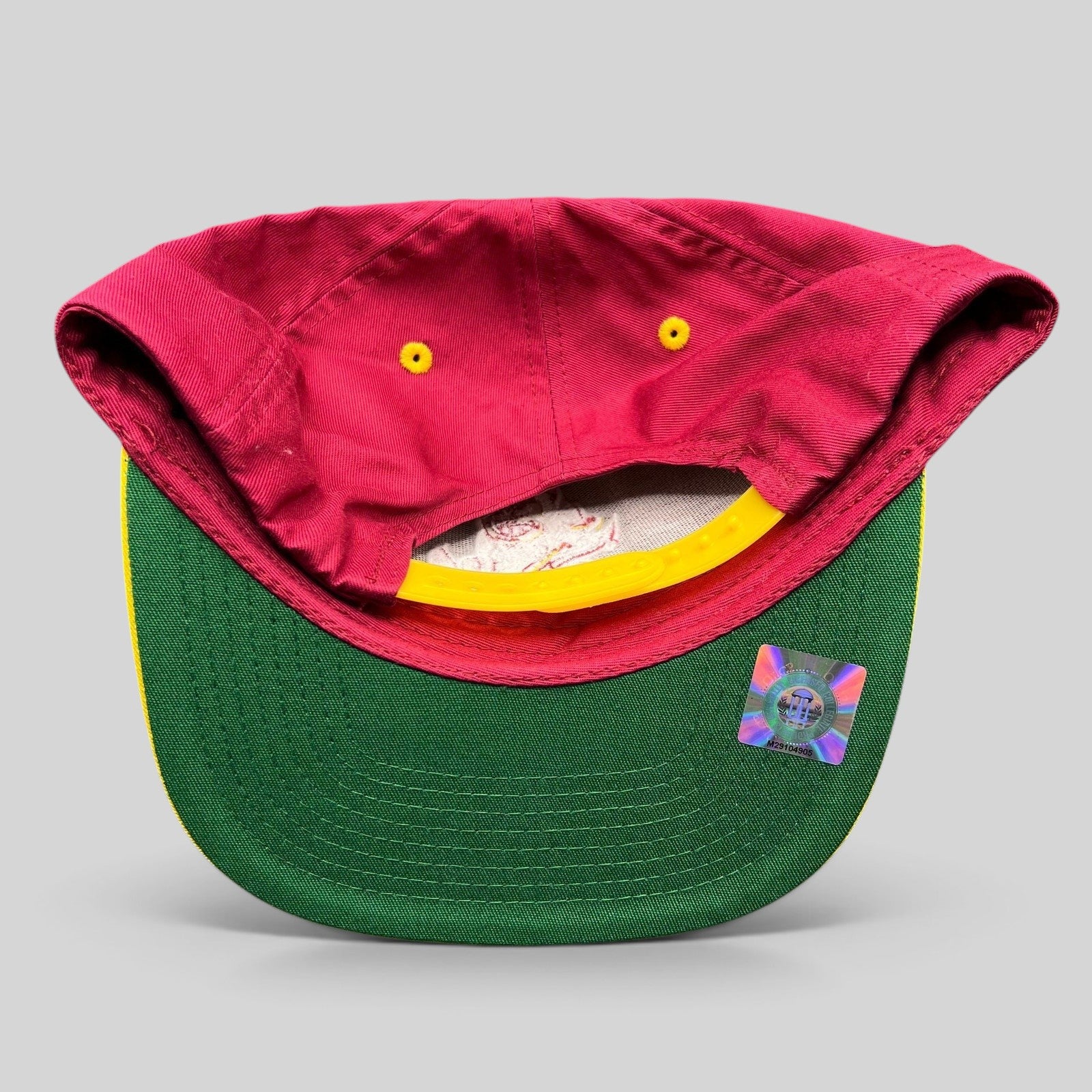 Raree Finds vintage Arizona State Sun Devils snapback showing the green undervisor, yellow snap, and NCAA hologram.