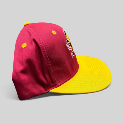 Raree Finds vintage Arizona State Sun Devils snapback hat with maroon crown, gold brim, and Sparky mascot embroidery.