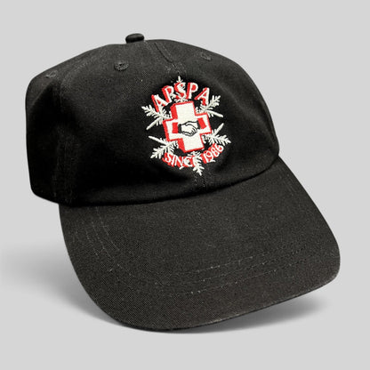 Raree Finds vintage black cotton Ouray Sportswear ASPA Ski Patrol hat with embroidered cross logo and Since 1946 text