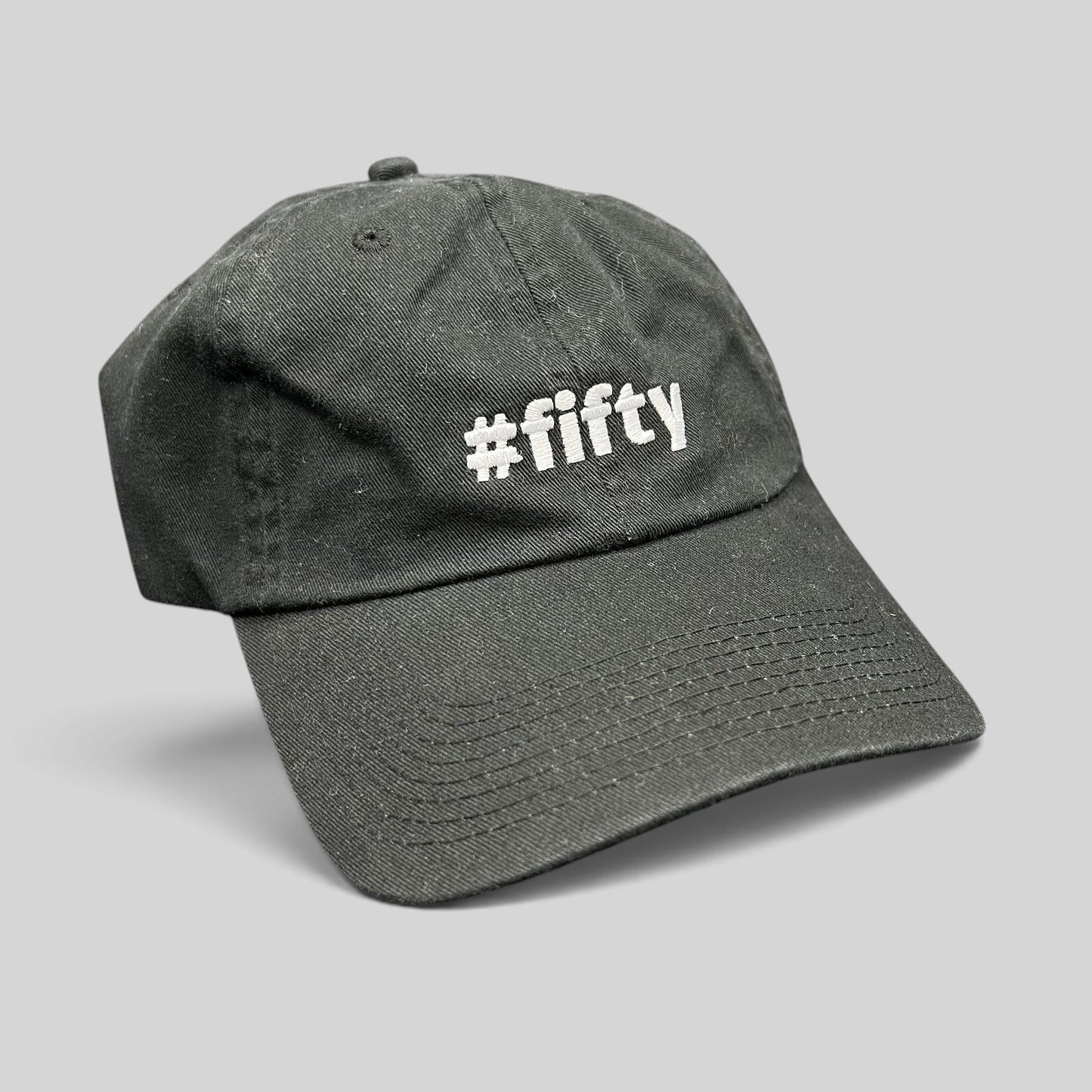 Raree Finds black cotton Aspen 2017 anniversary strapback hat with white #fifty embroidery on the front