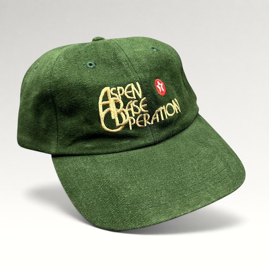 Raree Finds vintage dark green Aspen Base Operation strapback hat with embroidered logo and red cross emblem