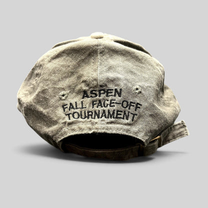 Raree Finds vintage olive gray strapback hat with Aspen Fall Face Off Tournament embroidery on the back