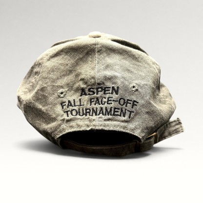 Raree Finds vintage olive gray strapback hat with Aspen Fall Face-Off Tournament embroidery on the back