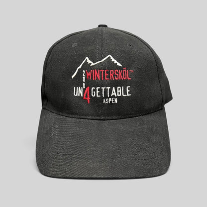Raree Finds black 2004 Aspen Wintersköl Un4gettable stretch fit hat with embroidered mountain and festival logo