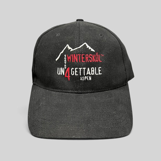 Raree Finds black 2004 Aspen Wintersköl Un4gettable stretch fit hat with embroidered mountain and festival logo