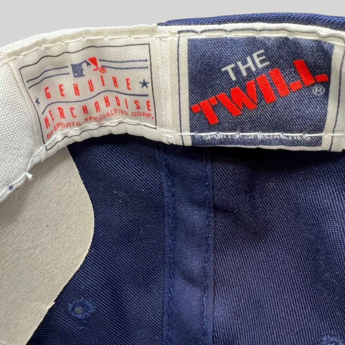 Raree Finds vintage 90s Sports Specialties The Twill Atlanta Braves hat interior label and branding detail