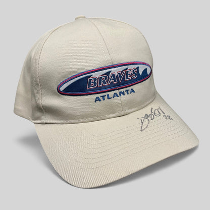 Raree Finds vintage khaki Atlanta Braves Logo Athletic strapback hat with signed brim and embroidered team logo