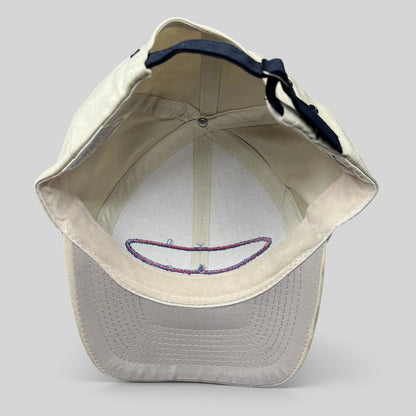 Raree Finds vintage Atlanta Braves Logo Athletic khaki cotton strapback hat interior view showing construction