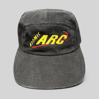 Raree Finds vintage black cotton Atomic ARC strapback hat with yellow and red embroidered logo