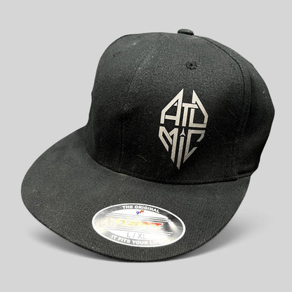 Raree Finds black Atomic Skis FlexFit cap with embroidered logo on the front and flat brim design