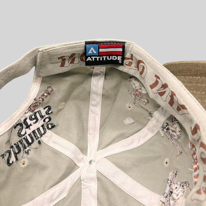 Raree Finds vintage Attitude brand strapback interior showing embroidered skier details and branded woven label